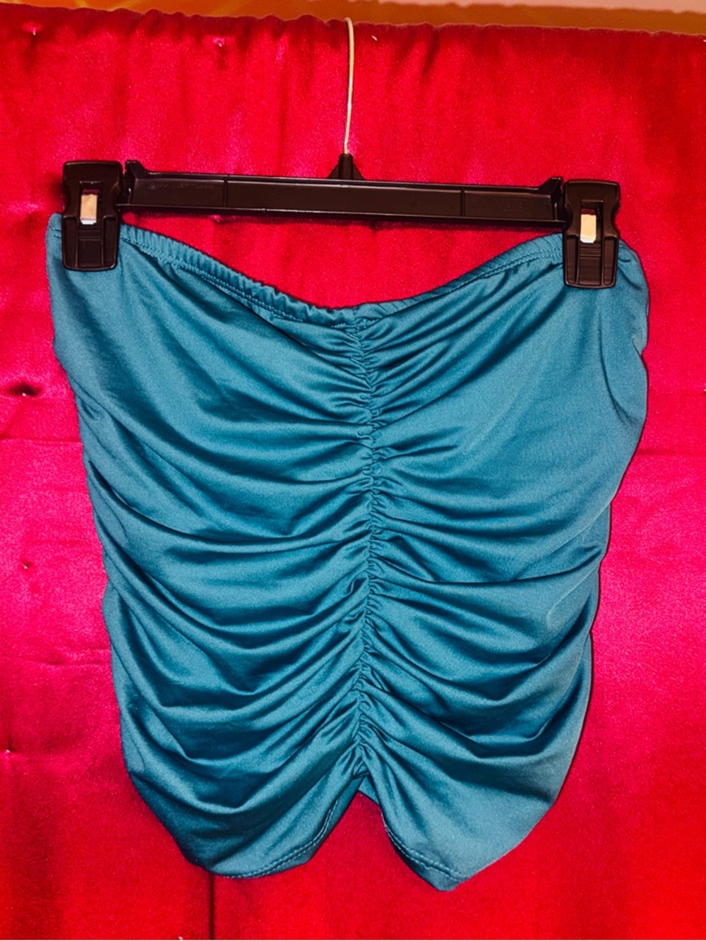 👑 Teal Ruched Women’s Mini Top - Sleek Gathered Front Size Medium